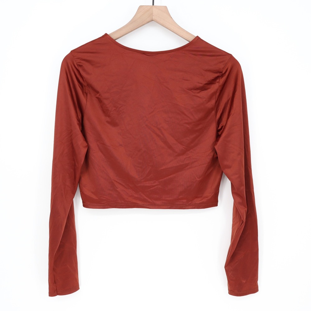 Calia Womens Ruched Long Sleeve Rashguard Red Brown Shine UPF 50+ L - Picture 6 of 7
